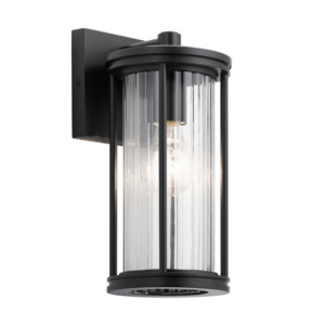 Barras Collection 1 light outdoor wall light features a classic look with its Black finish and clear ribbed glass.