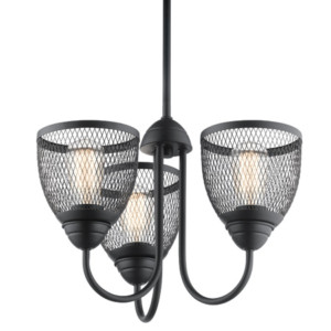 Voclain Collection 3 light convertible chandelier/semi flush features a distinctive industrial look with its Black metal mesh shade.