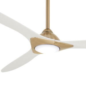 Sleek Collection 60” 3-Blade Ceiling Fan in Flat White with Soft Brass Accents and Etched Lens LED Light F868L-SBR/WHF