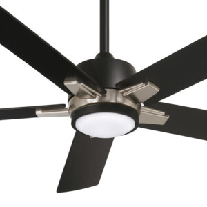 Stout Collection 54” 5-Blade Ceiling Fan in Coal with Brushed Nickel Blades and Etched Glass Lens LED Light F619L-CL-BN