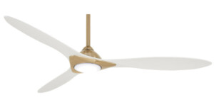 60” Sleek 3-Blade Ceiling Fan in Soft Brass with Flat White Blades, LED Light, and Smart Control