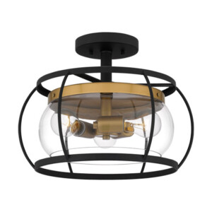 Thyme Collection 3-Light Semi-Flush Mount in Earth Black with Brass Accents and Inner Clear Glass Shade THY1715EK