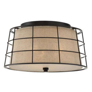 Landings Collection 3-Light Flush Mount in Mottled Cocoa with Khaki Fabric Shade LND1616MC