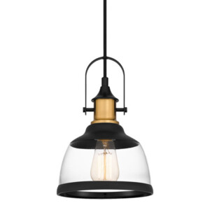 Warnock Collection 1-Light Mini Pendant in Matte Black with Black Trim Fluted Clear Glass Shade QPP5639MBK