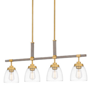 Burkett Collection 4-Light Linear Island Pendant in Light Gold with Clear Glass Shades BKT436LG