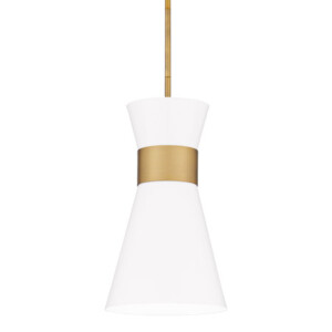 Fremont Collection 1-Light Mini Pendant in Aged Brass with White Metal Shade FMT1512AB