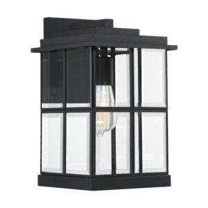 Mulligan Collection 1-Light Outdoor Wall Mount Lantern in Matte Black with Clear Beveled Glass Panels MGN8408MBK