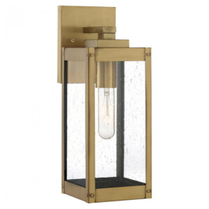 Westover Collection 1-Light Outdoor Wall Mount Lantern in Antique Brass with Clear Seedy Glass Panels WVR8405A