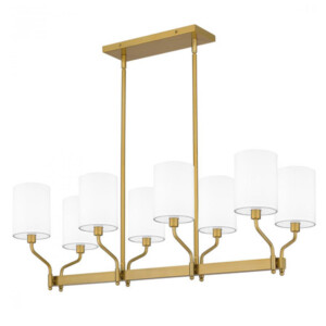 Parkington Collection 8-Light Linear Chandelier in Aged Brass with Gooseneck Arms and White Fabric Shades PKN834AB