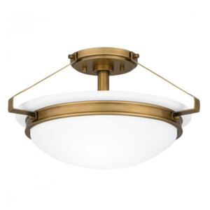 Elderwood Collection 2-Light Flush mount in Weathered Brass with Opal Etched Glass Shade QSF5581WS