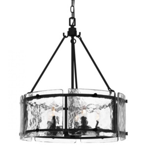 Fortress Collection 5-Light Pendant in Earth Black with Clear Textured Glass Panels FTS2821E