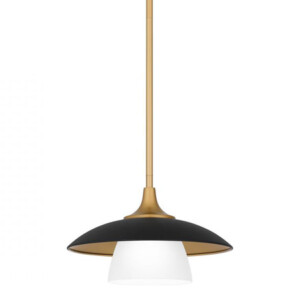 Fayette Collection 1-Light Mini Pendant in Matte black and Brass with Etched Glass Shade FYT1512EK