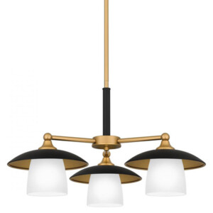 Fayette Collection 3-Light Chandelier in earth Black and Brass with Etched White Glass Shades FYT5124EK