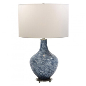 Cove Cobalt Collection 1-Light Table Lamp with Cobalt Blue Base and White Linen Hardback Drum Shade Uttermost 28482-1