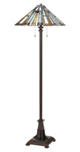 Maybeck Collection 2-Light Floor Lamp in Valiant Bronze with Multiple Color Tiffany Art Glass Shade Quoizel TFMK9362VA