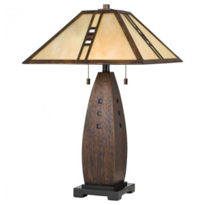 Fulton Collection 2-Light Table lamp in Dark Wood Resin with Tiffany Style Glass Shade Quoizel TF3341T