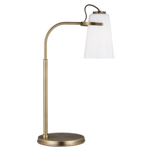 Hazel Collection 1-Light Desk Lamp in Time Worn Brass with White Glass Shade Generation LT1001TWB1