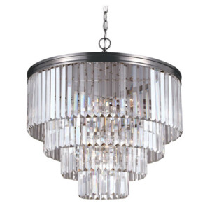 carondelet Collection 6 light crystal chandelier with clear glass shade.