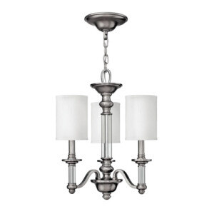 sussex Collection 3 light mini chandelier in brushed nickel finish.