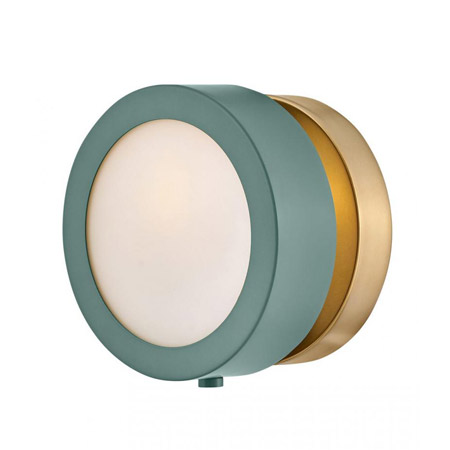 Mercer Collection 1-Light Wall Sconce in Sage Green with Heritage Brass Accents and Etched Opal Glass Shade Hinkley