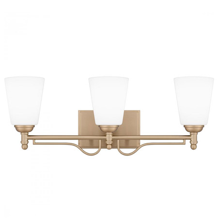 Esther Collection 3-Light Bath Vanity in Bronze Gold with Opal Etched Glass Shades Quoizel ESR8623BGD