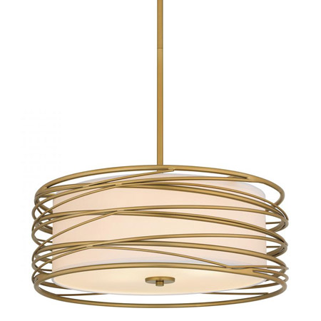 Spiral Collection 3-Light Pendant in Light Gold with Linen Fabric Shade and Etched Glass Diffuser Quoizel SPL2820LG